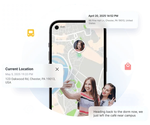 Illustration of a phone showing GPS location tracking
